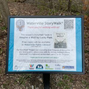 The First panel of the Spring StoryWalk featuring "Imagine a Wolf" by Lucky Platt